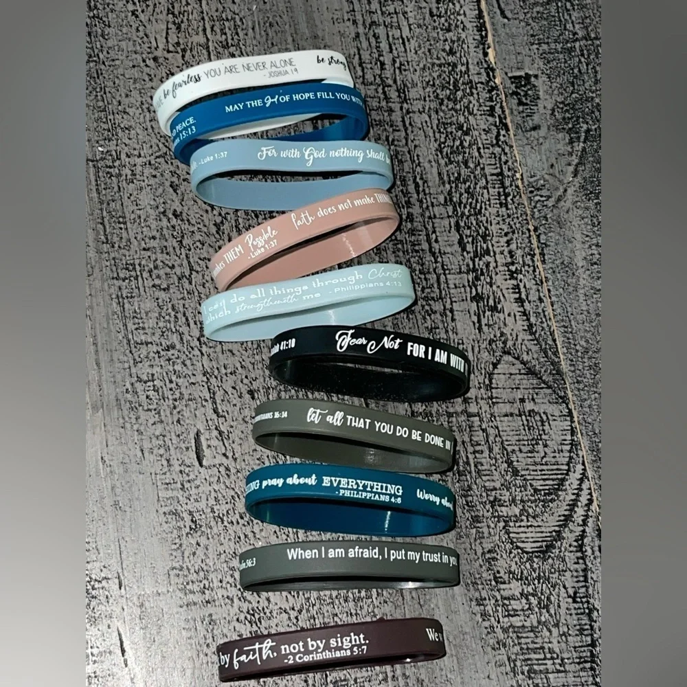 Inspirational Silicone Bracelets Set, Religious 10 New